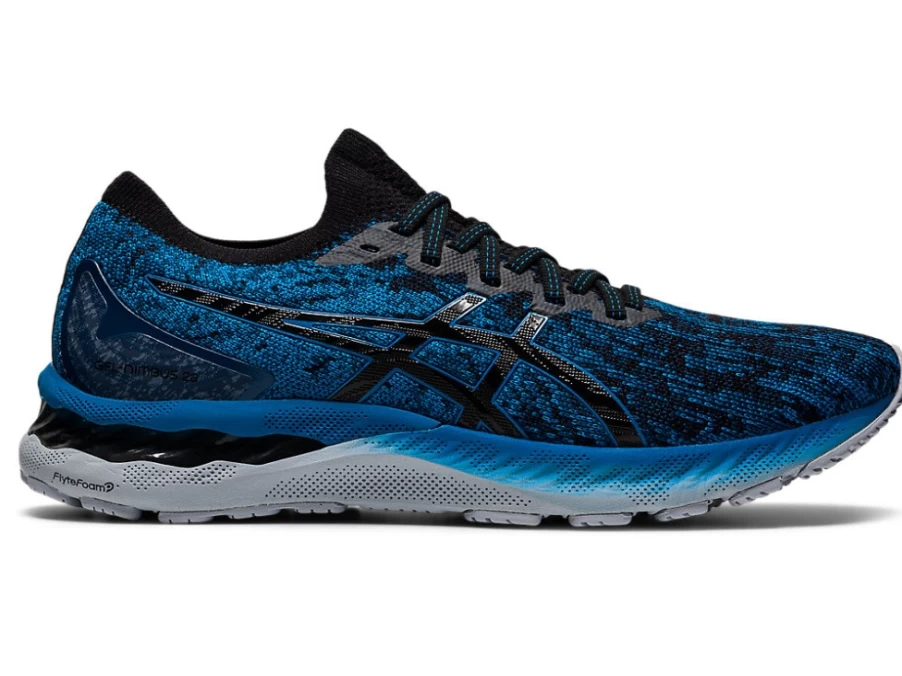 ASICS Men's GEL-NIMBUS 23 Running Shoes - Reborn Blue/Black - Knit Upper for Comfort