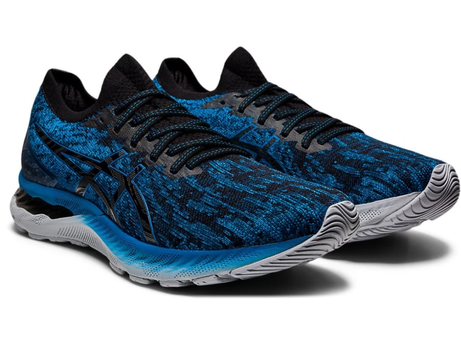 ASICS Men's GEL-NIMBUS 23 Running Shoes - Reborn Blue/Black - Knit Upper for Comfort