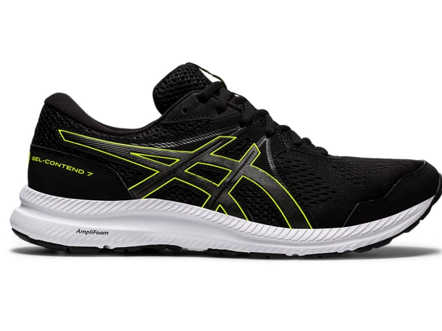 ASICS Men's GEL-CONTEND 7 Running Shoes in Black/Hazard Green (4E Wide Width)