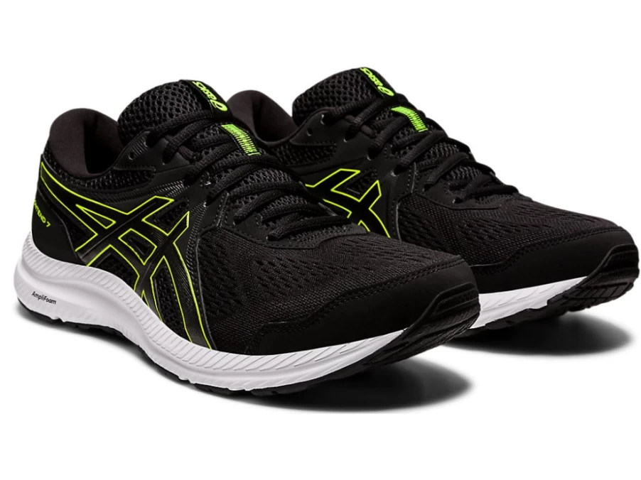 ASICS Men's GEL-CONTEND 7 Running Shoes in Black/Hazard Green (4E Wide Width)