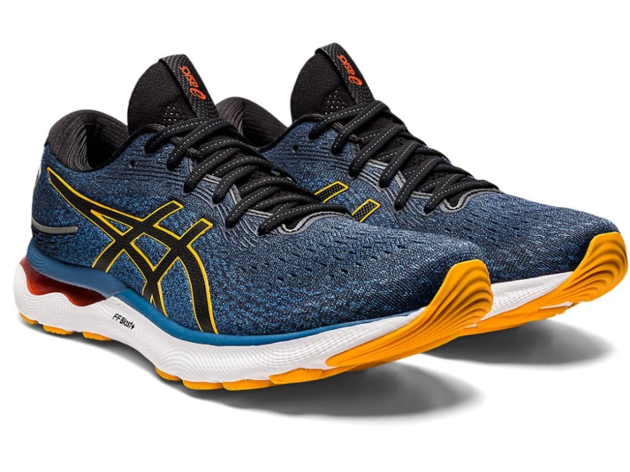 ASICS GEL-NIMBUS 24 Running Shoes for Men - Azure/Amber Cushioned Road Trainers