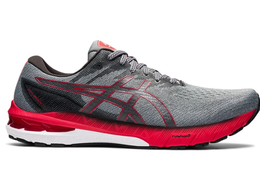 ASICS GT-2000 10 Running Shoes for Men - Mid Grey/Electric Red - Stability & Cushion