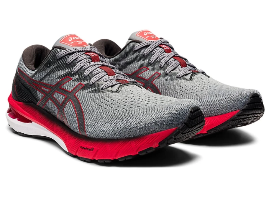 ASICS GT-2000 10 Running Shoes for Men - Mid Grey/Electric Red - Stability & Cushion
