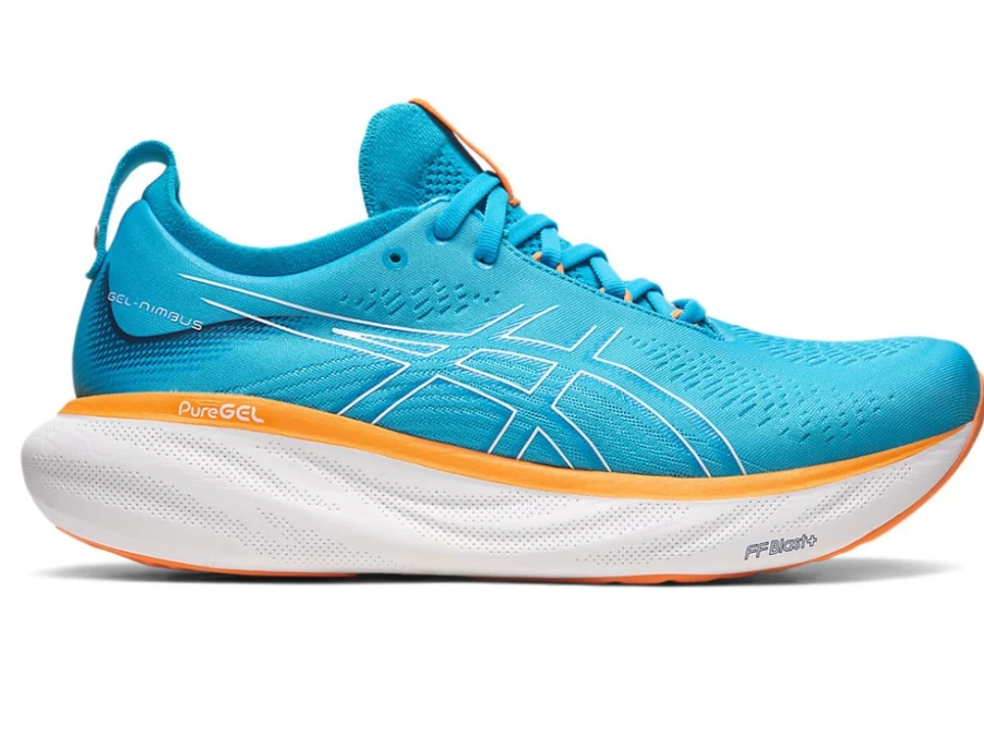 ASICS Men's GEL-NIMBUS 25 Running Shoes - Extra Wide Fit, Island Blue/Sun Peach Colorway