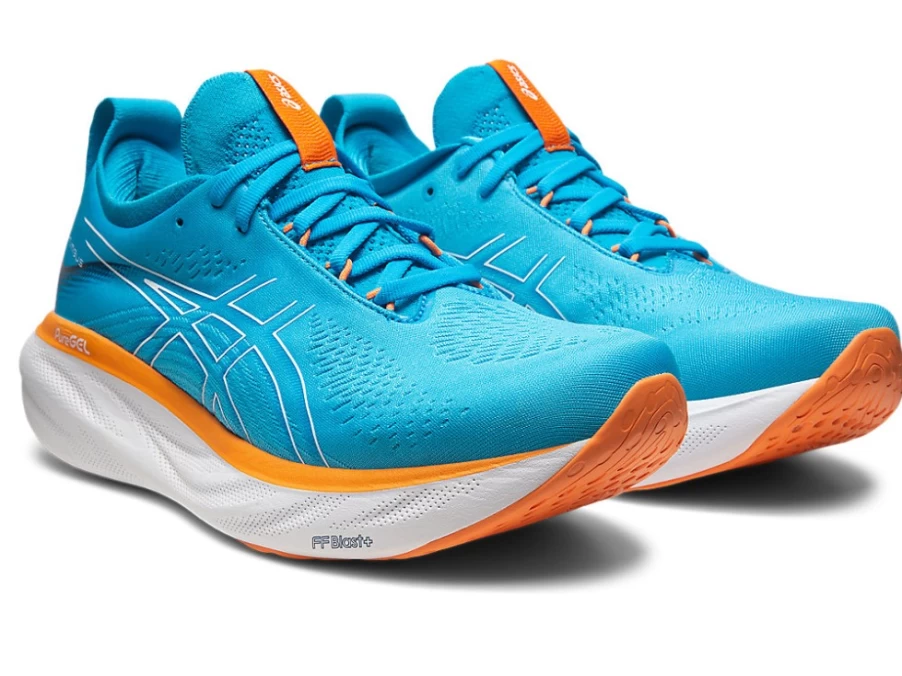 ASICS Men's GEL-NIMBUS 25 Running Shoes - Extra Wide Fit, Island Blue/Sun Peach Colorway