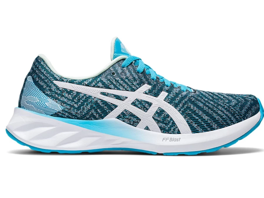 ASICS WOMEN'S ROADBLAST RUNNING SHOES IN AQUARIUM/WHITE
