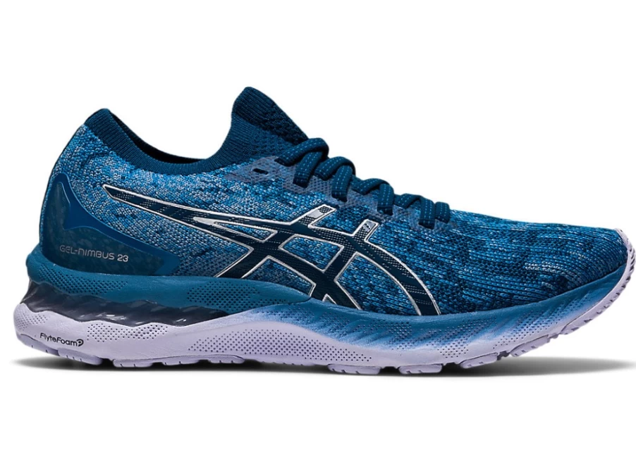 ASICS Women's GEL-NIMBUS 23 Running Shoes - Grey Floss/Mako Blue - Knit Upper for Comfort
