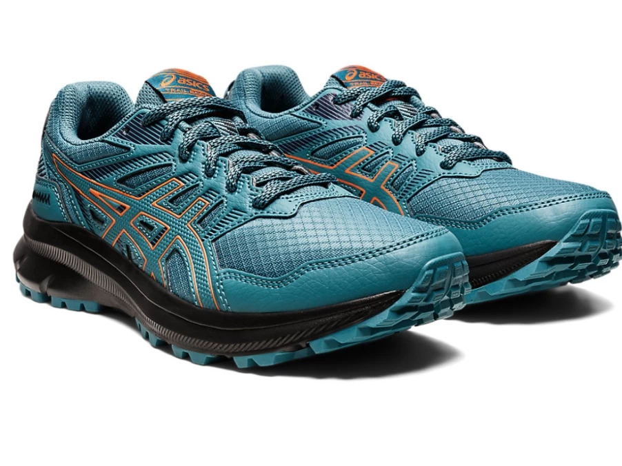ASICS WOMEN'S TRAIL SCOUT 2 RUNNING SHOES IN MISTY PINE/NOVA ORANGE