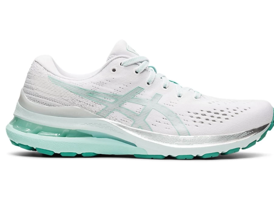 ASICS Women's GEL-KAYANO 28 Running Shoes in White/Oasis Green - Supportive & Cushioned