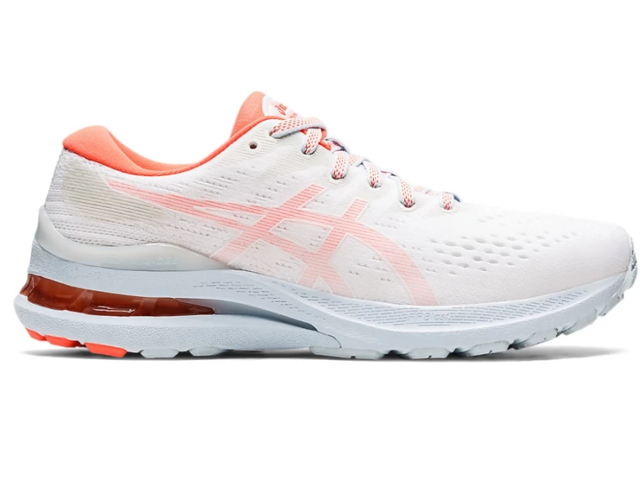 ASICS Women's GEL-KAYANO 28 Running Shoes - White/Flash Coral