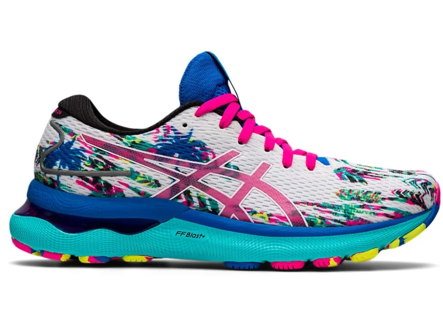 ASICS Women's GEL-NIMBUS 24 Running Shoes - White/Pink Glo - Cushioned Support for Comfort