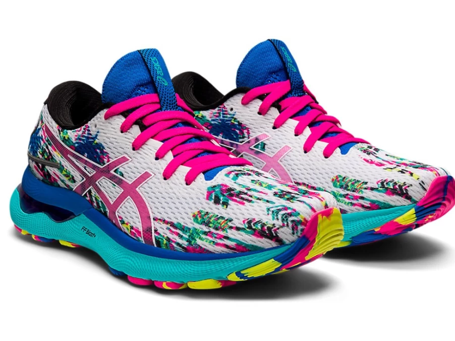 ASICS Women's GEL-NIMBUS 24 Running Shoes - White/Pink Glo - Cushioned Support for Comfort