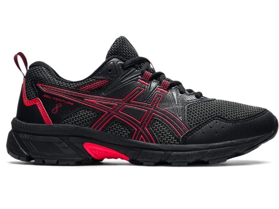 ASICS GEL-Venture 8 Kids' Running Shoes - Black/Electric Red - Trail Running Sneakers for Children