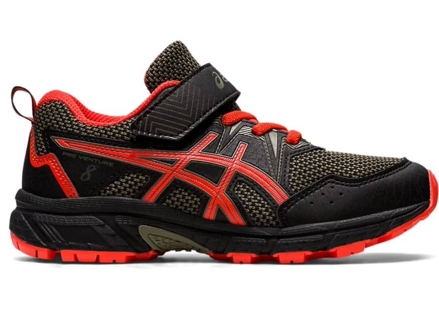 ASICS Kids PRE VENTURE 8 Preschool Shoes - Black/Cherry Tomato Running Sneakers for Children