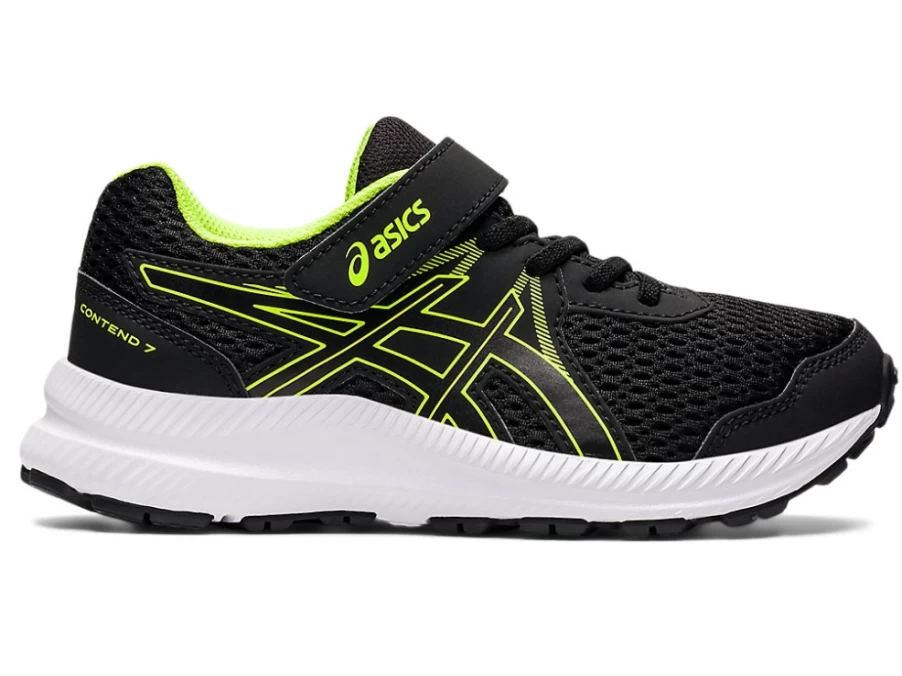 ASICS Contend 7 Preschool Kids' Running Shoes - Black/Hazard Green