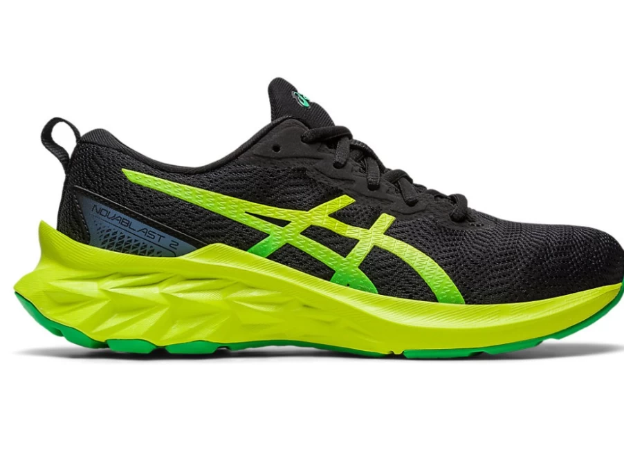 ASICS Kids NOVABLAST 2 Running Shoes - Black/Lime Zest Grade School Sneakers