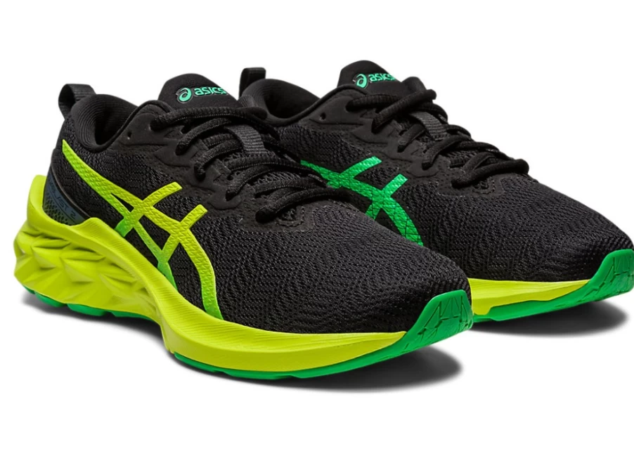 ASICS Kids NOVABLAST 2 Running Shoes - Black/Lime Zest Grade School Sneakers