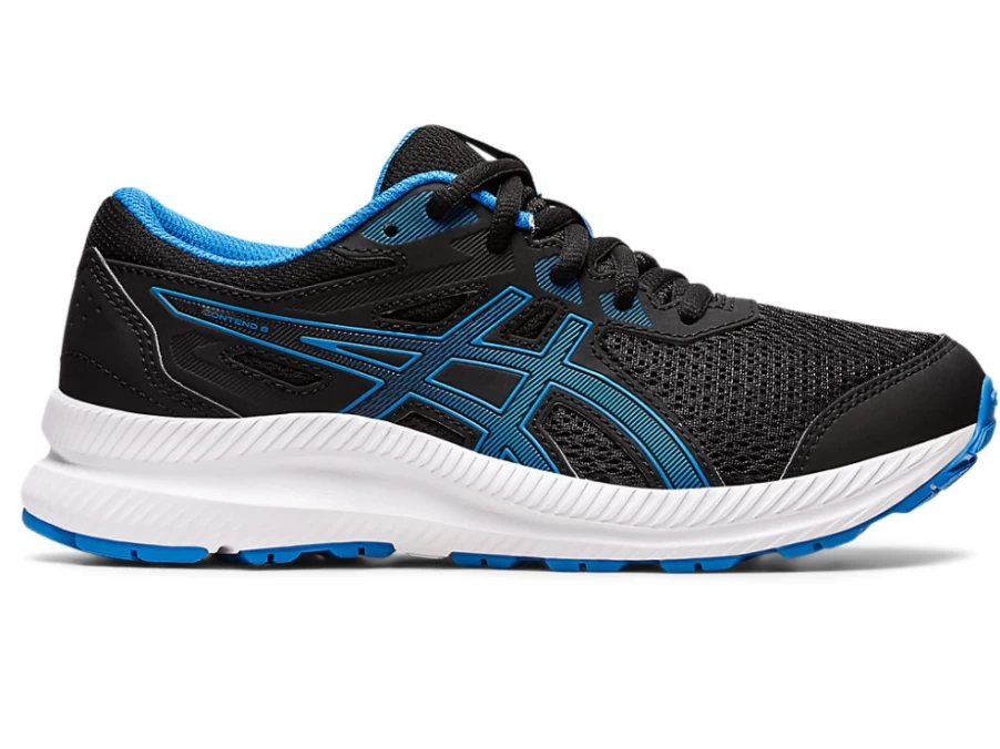 ASICS Contend 8 Kids' Running Shoes - Black/Electric Blue - Grade School Sneakers