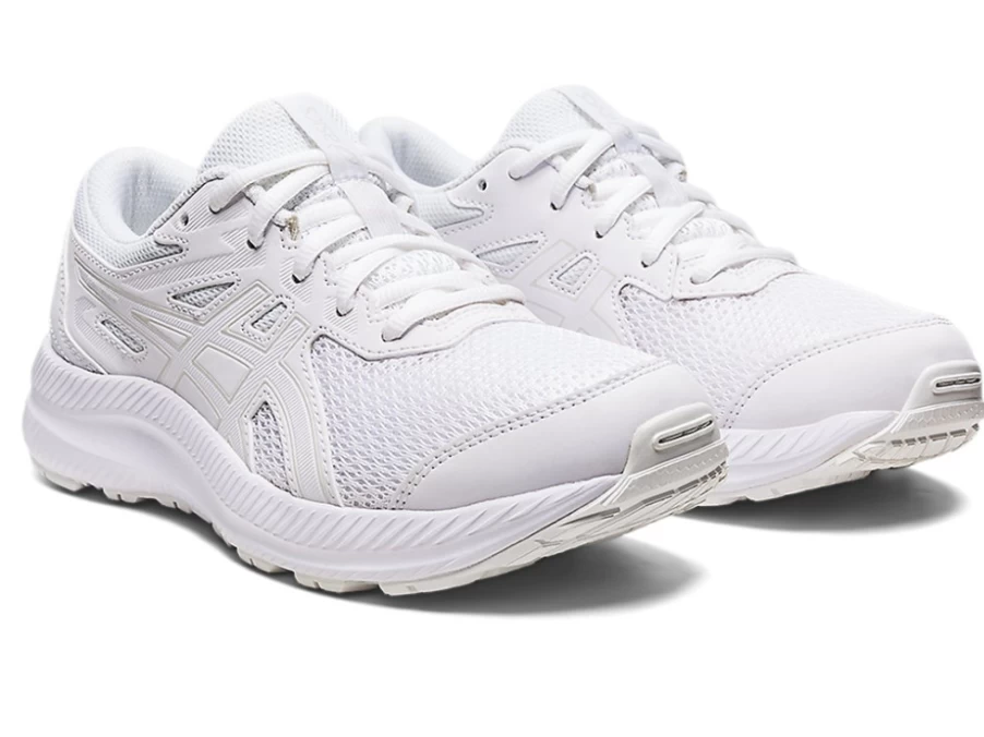 ASICS Contend 8 Kids' Running Shoes - White/White - Grade School Sneakers