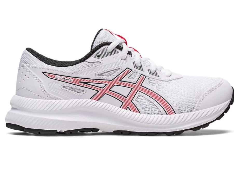 ASICS Contend 8 Kids' Running Shoes - White/Electric Red - Grade School Sneakers