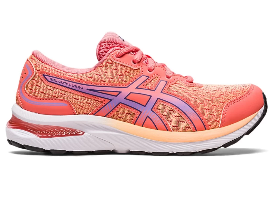 ASICS Kids GEL-CUMULUS 24 Running Shoes - Papaya/Dusty Purple, Grade School Sneakers