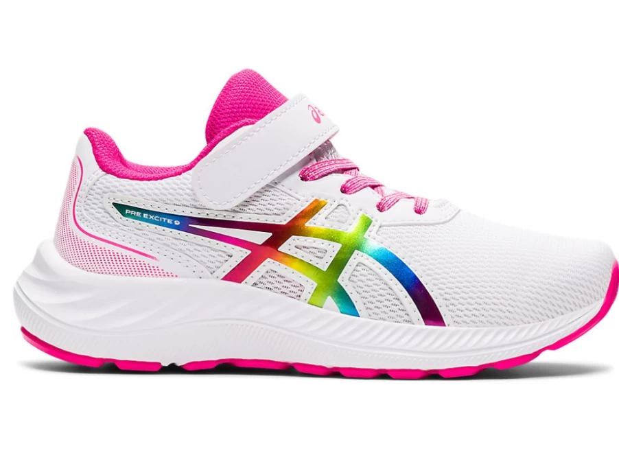 ASICS Kids PRE EXCITE 9 Preschool Running Shoes - White/Pink Glo for Toddlers & Young Children