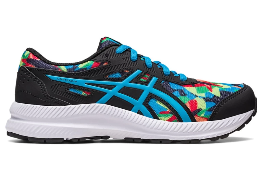 ASICS Contend 8 Kids' Running Shoes - Black/Island Blue - Grade School Sneakers