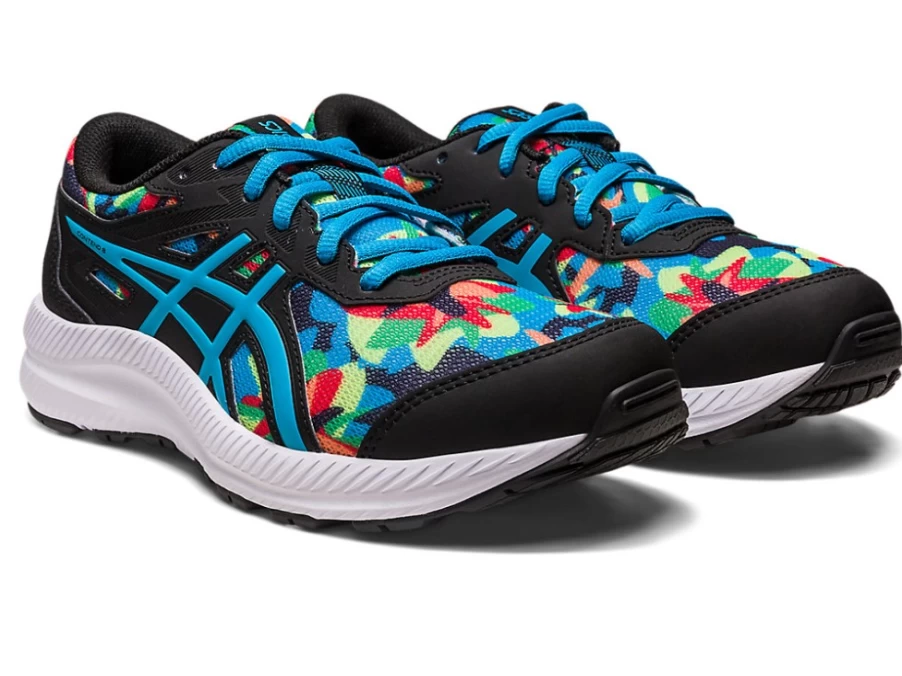 ASICS Contend 8 Kids' Running Shoes - Black/Island Blue - Grade School Sneakers