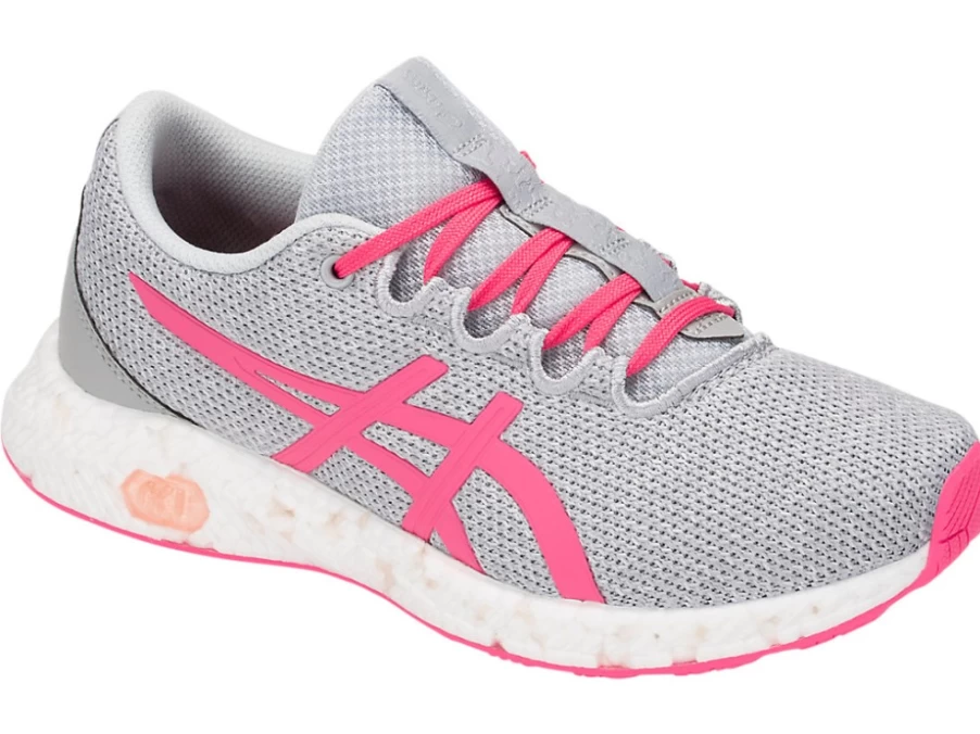 ASICS Kids HyperGEL-Yu GS Sneakers in Mid Grey & Pink Cameo - Lightweight Running Shoes for Children