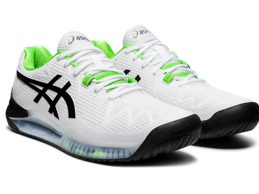 ASICS GEL-Resolution 8 Men's Tennis Shoes - White/Green Gecko - High-Performance Court Sneakers