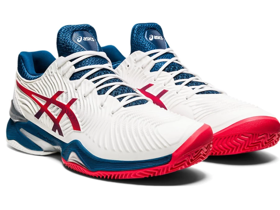 ASICS Men's COURT FF 2 CLAY Tennis Shoes in White/Mako Blue