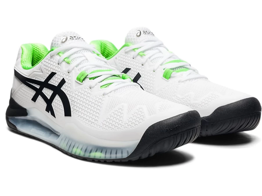 ASICS Men's GEL-RESOLUTION 8 (2E) White/Green Gecko Tennis Shoes