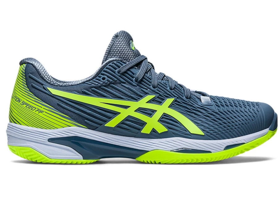ASICS Men's SOLUTION SPEED FF 2 CLAY Tennis Shoes in Steel Blue/Hazard Green