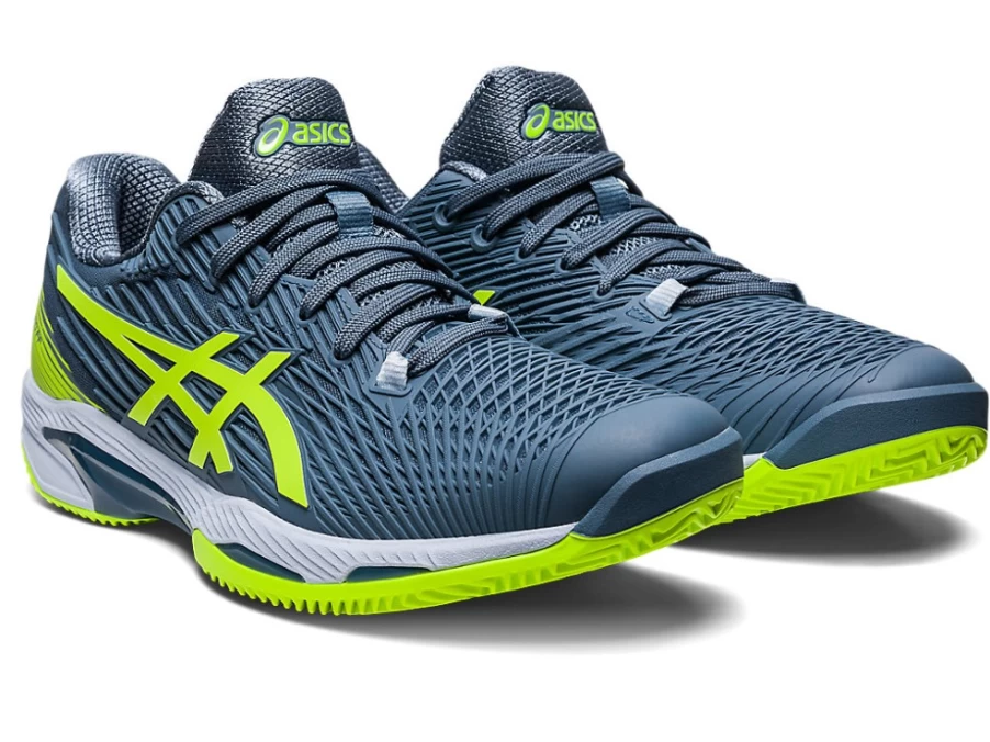 ASICS Men's SOLUTION SPEED FF 2 CLAY Tennis Shoes in Steel Blue/Hazard Green