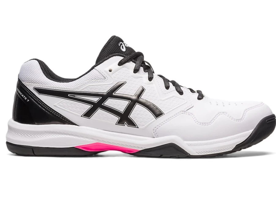ASICS GEL-Dedicate 7 Men's Tennis Shoes - White/Hot Pink, Lightweight & Supportive for Court Sports