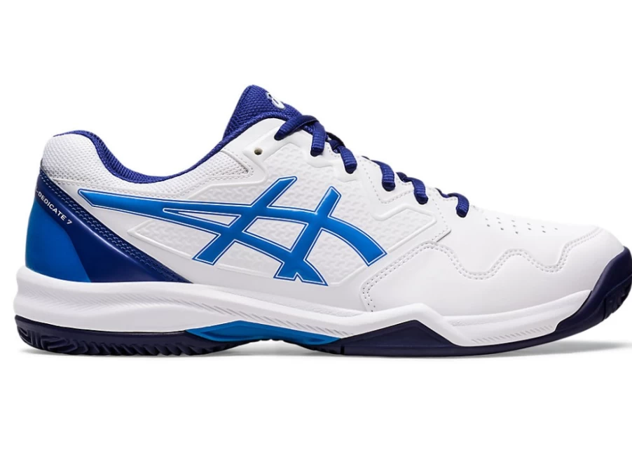 ASICS Men's GEL-Dedicate 7 Clay Tennis Shoes in White/Electric Blue
