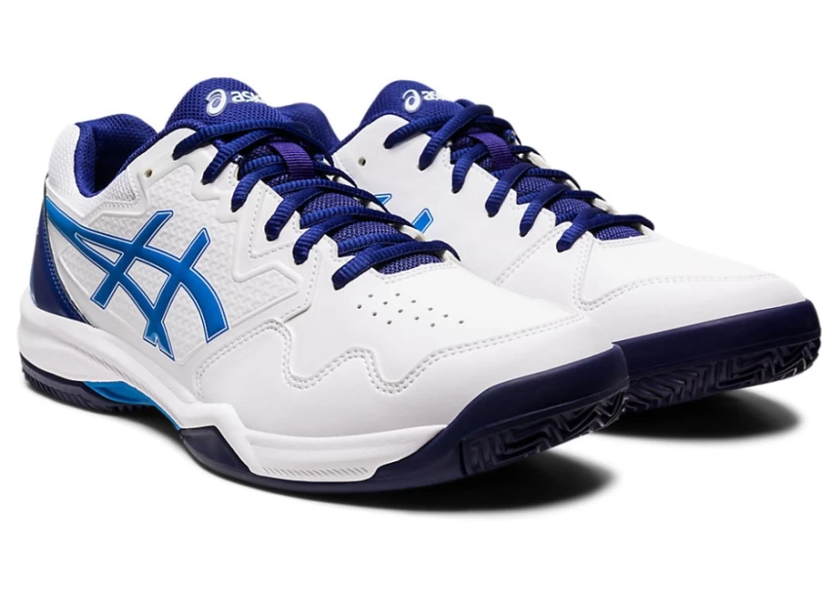 ASICS Men's GEL-Dedicate 7 Clay Tennis Shoes in White/Electric Blue