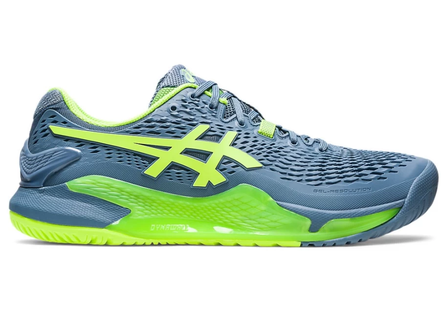 ASICS Men's GEL-RESOLUTION 9 Tennis Shoes - Steel Blue/Hazard Green