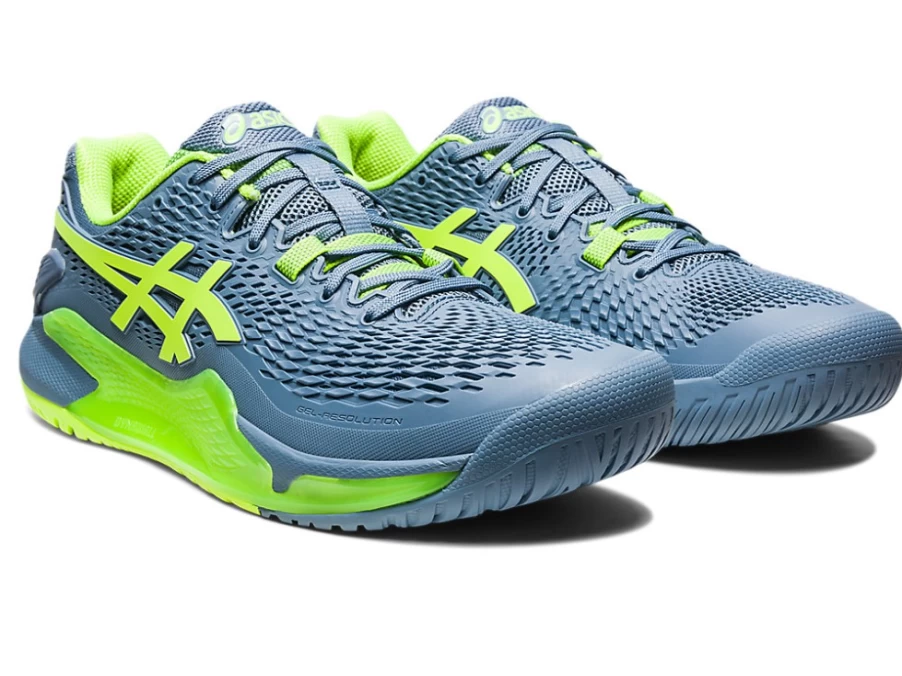 ASICS Men's GEL-RESOLUTION 9 Tennis Shoes - Steel Blue/Hazard Green