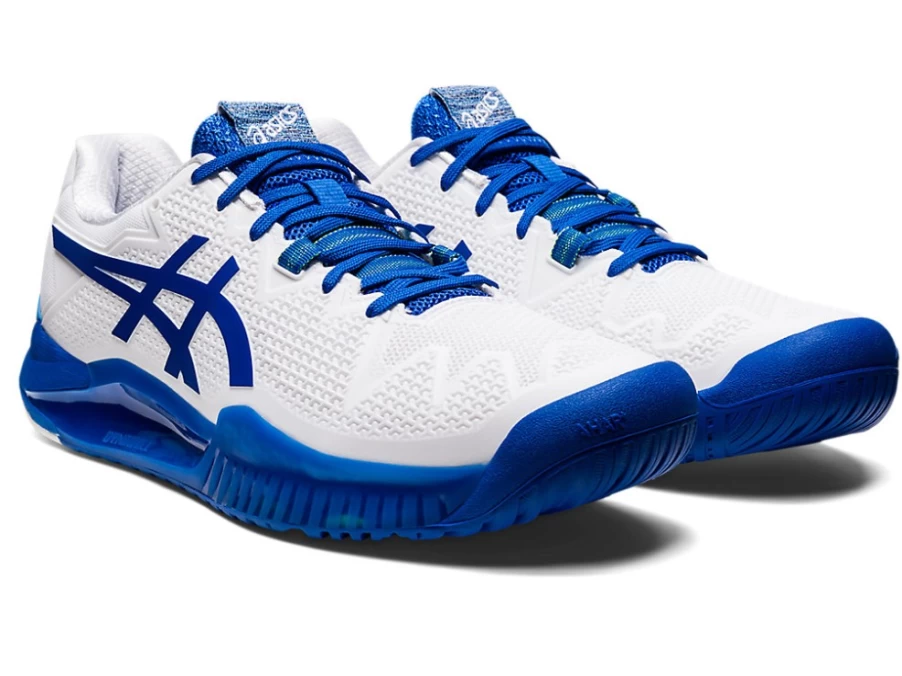 ASICS Men's GEL-RESOLUTION 8 Tennis Shoes - White/Tuna Blue