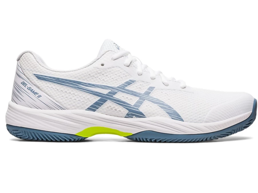 ASICS GEL-GAME 9 Men's Tennis Shoes - White/Steel Blue - CLAY Court Sneakers