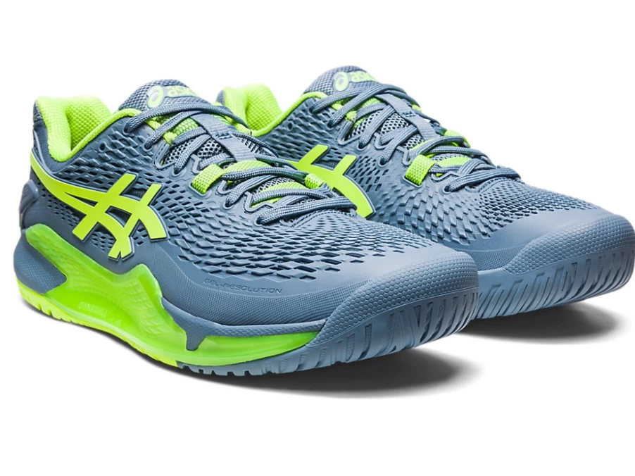 ASICS Men's GEL-RESOLUTION 9 WIDE Tennis Shoes - Steel Blue/Hazard Green
