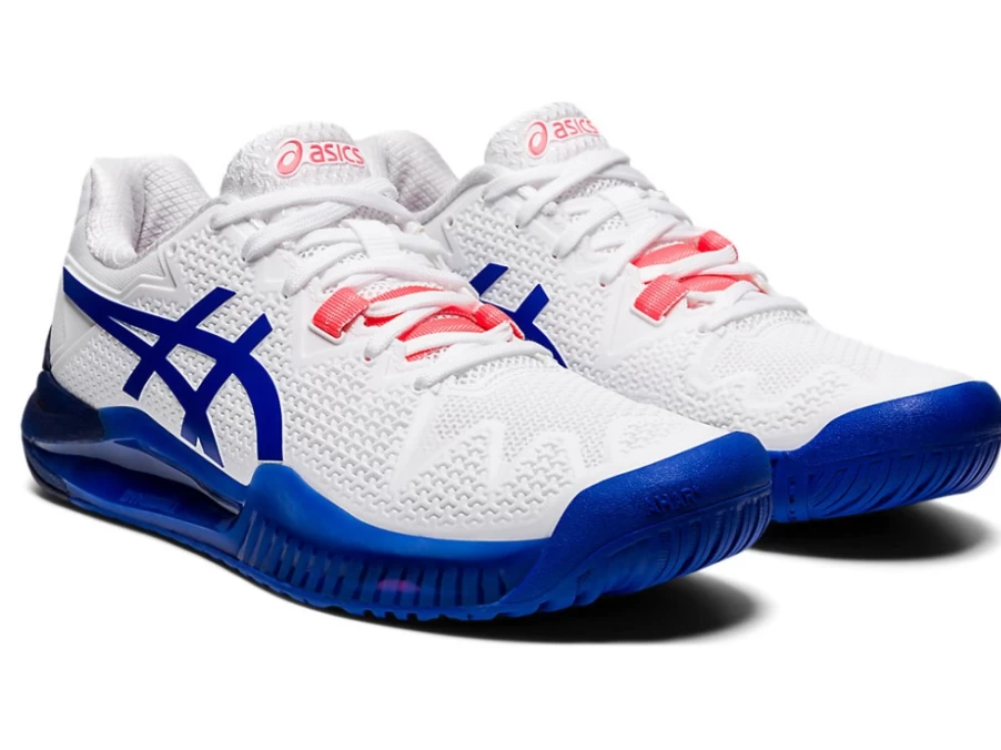ASICS Women's GEL-Resolution 8 Tennis Shoes in White/Lapis Lazuli Blue