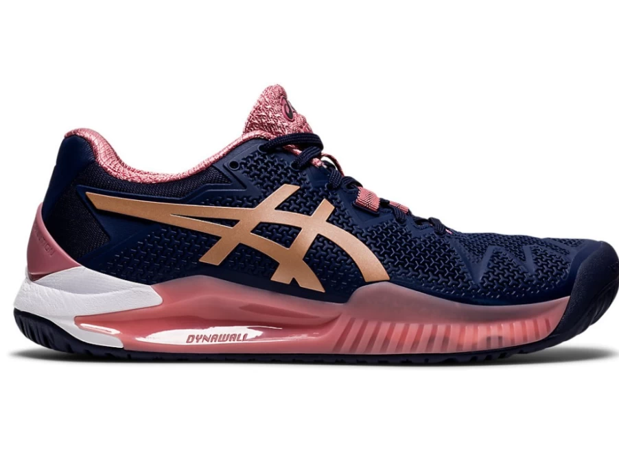 ASICS Women's GEL-Resolution 8 Tennis Shoes in Peacoat/Rose Gold