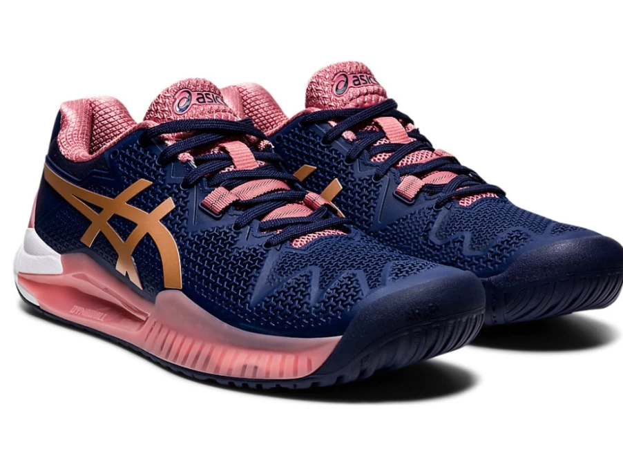ASICS Women's GEL-Resolution 8 Tennis Shoes in Peacoat/Rose Gold