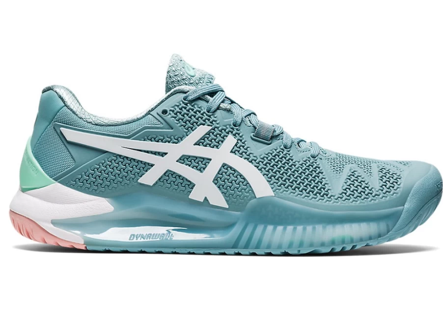 ASICS Women's GEL-Resolution 8 Tennis Shoes in Smoke Blue/White – Stability & Cushioning for Court Performance