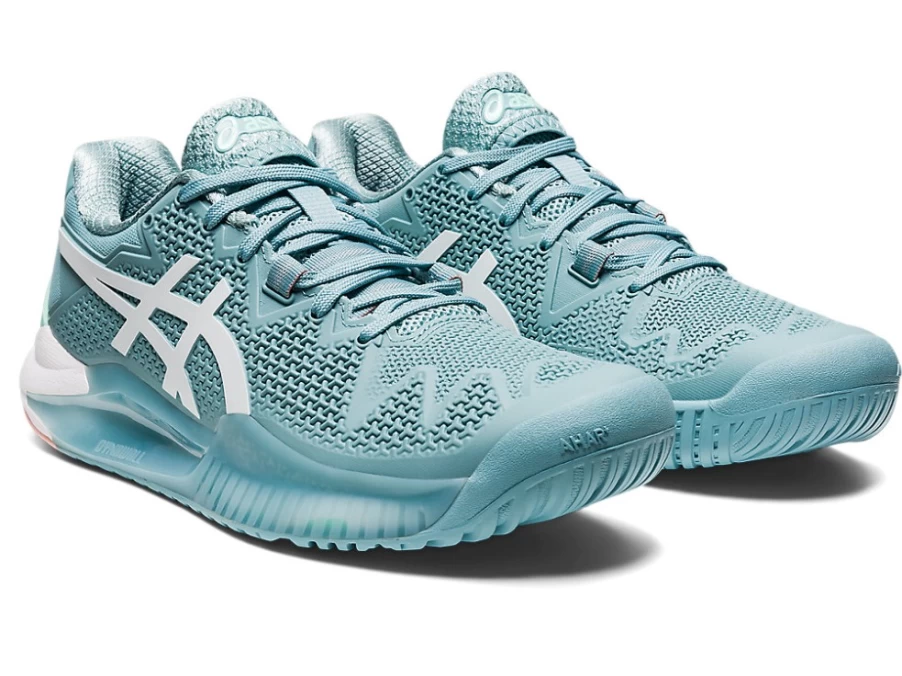 ASICS Women's GEL-Resolution 8 Tennis Shoes in Smoke Blue/White – Stability & Cushioning for Court Performance