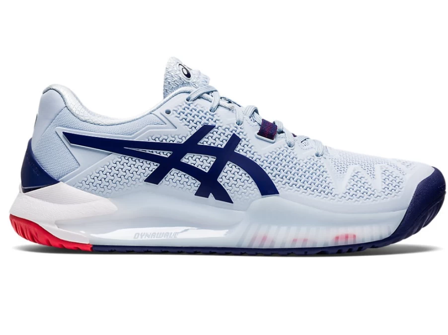ASICS Women's GEL-RESOLUTION 8 Tennis Shoes in Soft Sky/Dive Blue - Lightweight Support for Court Performance