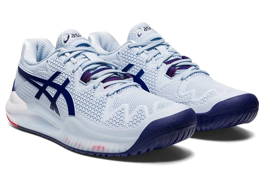 ASICS Women's GEL-RESOLUTION 8 Tennis Shoes in Soft Sky/Dive Blue - Lightweight Support for Court Performance