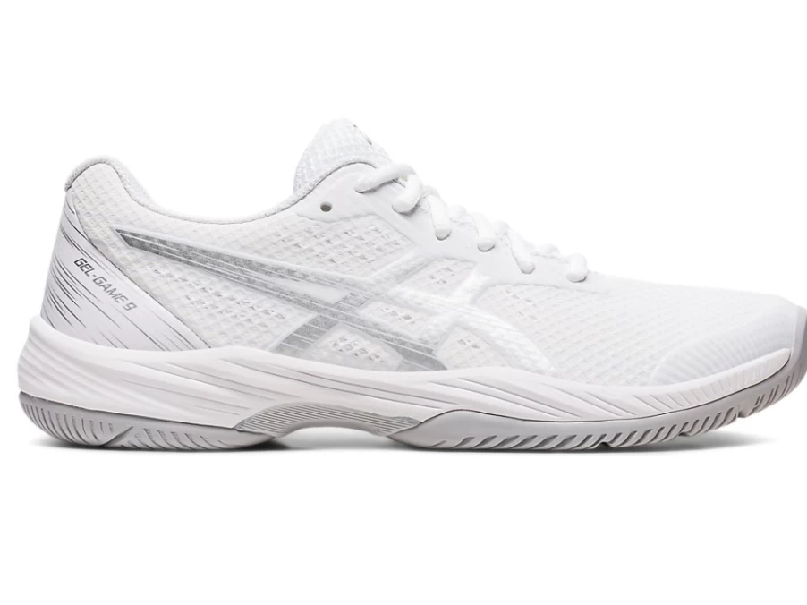 ASICS GEL-GAME 9 Women's Tennis Shoes - White/Pure Silver - Lightweight Stability Court Sneakers